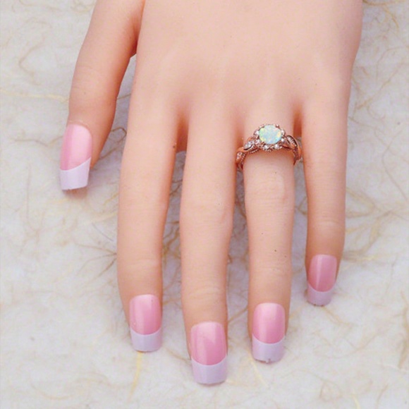 Rose Gold White Fire Opal Stone Gem Ring New - Picture 3 of 3